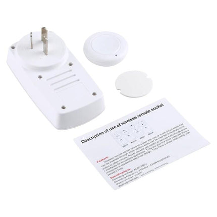 Wireless Smart Socket with Remote Control for International Plugs - white socket and round remote with instruction manual