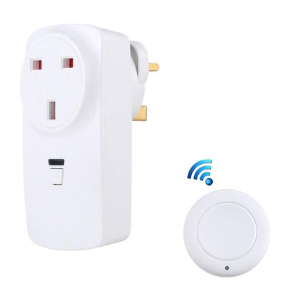 Wireless Smart Socket with Remote Control for International Plugs - white plug adapter and round remote for home and office appliance control