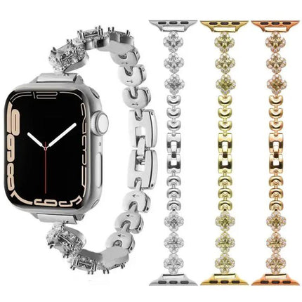 Four-Leaf Clover Crystal Metal Apple Watch Band 38-49mm | Syndmart