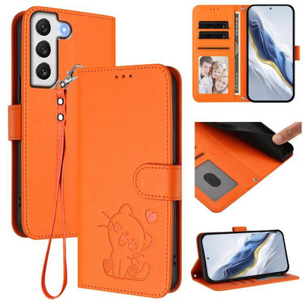 Protective Phone Case With Hand Strap For Daily Outings, Secure Grip On The Go Everyday - orange PU wallet case with card slots and wrist strap