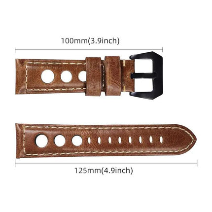 Xdfind Leather Watch Band 3-Hole Breathable 20/22/24mm