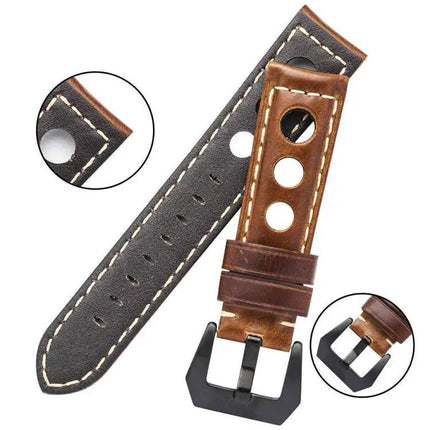 Xdfind Leather Watch Band 3-Hole Breathable 20/22/24mm