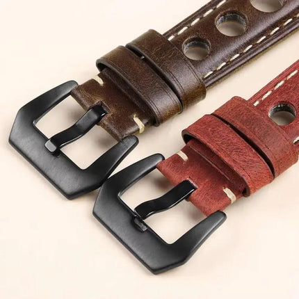 Xdfind Leather Watch Band 3-Hole Breathable 20/22/24mm