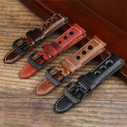 Xdfind Leather Watch Band 3-Hole Breathable 20/22/24mm