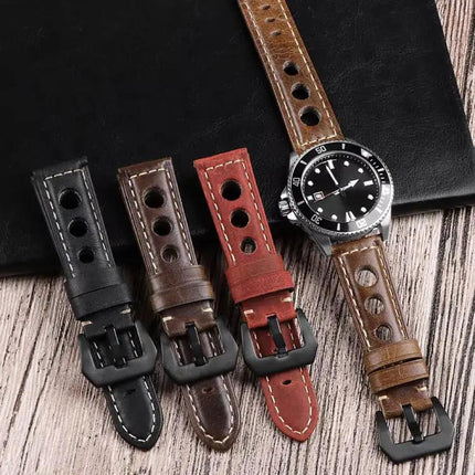 Xdfind Leather Watch Band 3-Hole Breathable 20/22/24mm