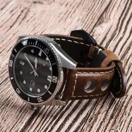 Xdfind Leather Watch Band 3-Hole Breathable 20/22/24mm
