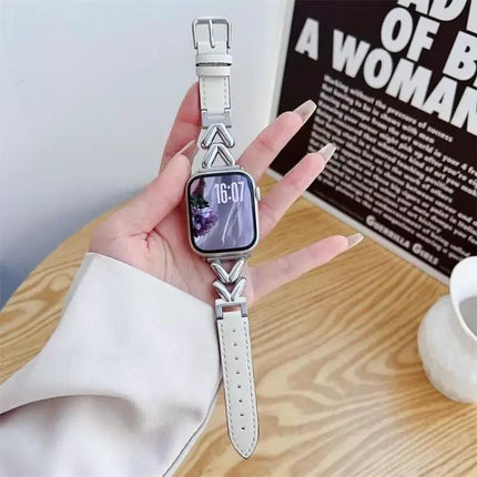 Xdfind V-Shaped Metal Leather Apple Watch Band 38-49mm | Syndmart