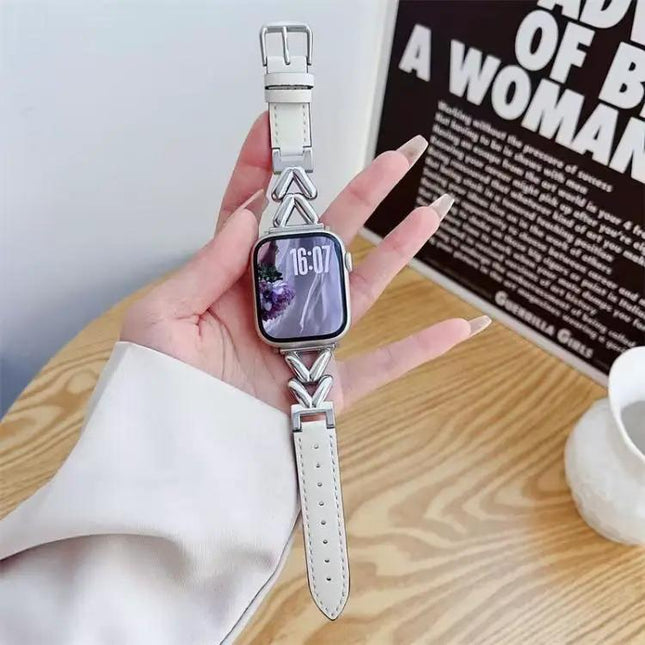 Xdfind V-Shaped Metal Leather Apple Watch Band 38-49mm | Syndmart