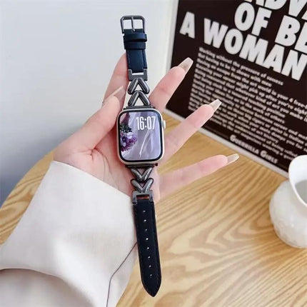 Xdfind V-Shaped Metal Leather Apple Watch Band 38-49mm | Syndmart
