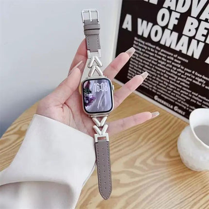 Xdfind V-Shaped Metal Leather Apple Watch Band 38-49mm | Syndmart