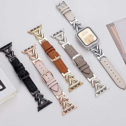 Xdfind V-Shaped Metal Leather Apple Watch Band 38-49mm | Syndmart
