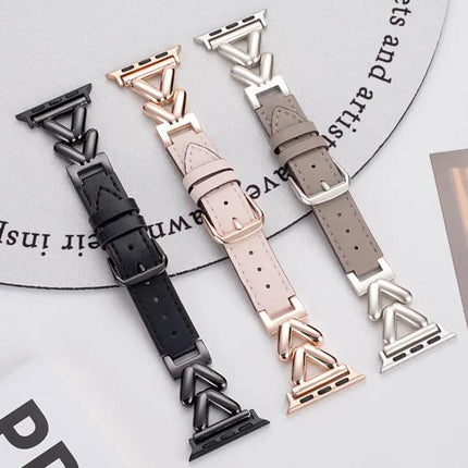 Xdfind V-Shaped Metal Leather Apple Watch Band 38-49mm | Syndmart