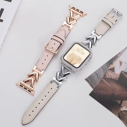 Xdfind V-Shaped Metal Leather Apple Watch Band 38-49mm | Syndmart