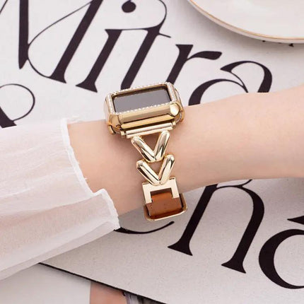 Xdfind V-Shaped Metal Leather Apple Watch Band 38-49mm | Syndmart