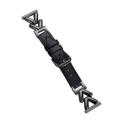 Adjustable 22mm V-Shaped Hybrid Metal Leather Watch Band