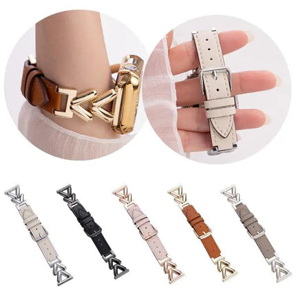 Adjustable 22mm V-Shaped Hybrid Metal Leather Watch Band