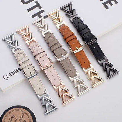 Adjustable 22mm V-Shaped Hybrid Metal Leather Watch Band