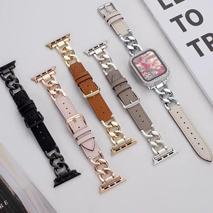 xDfind Metal Leather Chain Band for Apple Watch 38-49mm | Syndmart