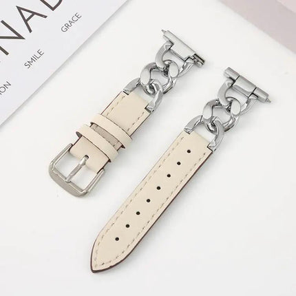 Xdfind 22mm Denim Chain Hybrid Leather Metal Watch Band