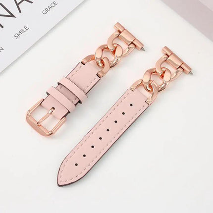 Xdfind 22mm Denim Chain Hybrid Leather Metal Watch Band
