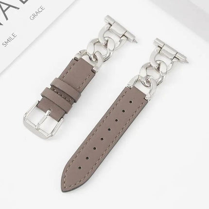 Xdfind 22mm Denim Chain Hybrid Leather Metal Watch Band