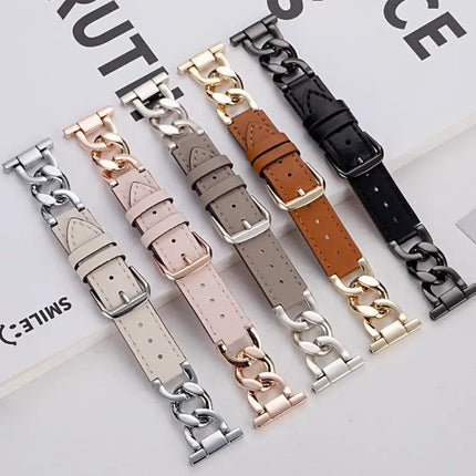 Xdfind 22mm Denim Chain Hybrid Leather Metal Watch Band