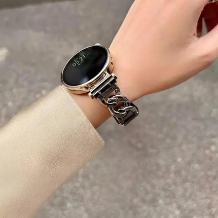 Xdfind 22mm Denim Chain Hybrid Leather Metal Watch Band
