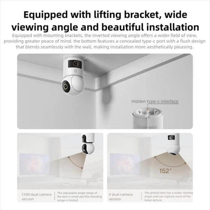 Xiaomi Mijia Dual Lens Smart Camera for Comprehensive Home Monitoring ceiling-mounted dual-lens camera with 360° rotation and hidden Type-C port