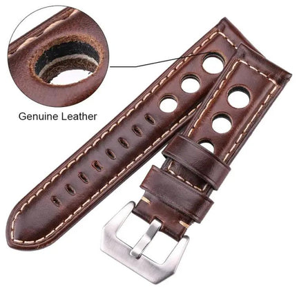 XDfind Genuine Leather Watch Band Silver Buckle 20/22/24mm