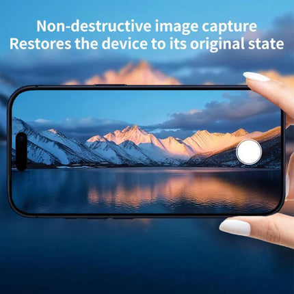 XDcase iPhone Camera Lens Protector Film for Daily Use shown on iPhone capturing clear mountain reflection with one-piece metal frame and tempered glass 9H protector