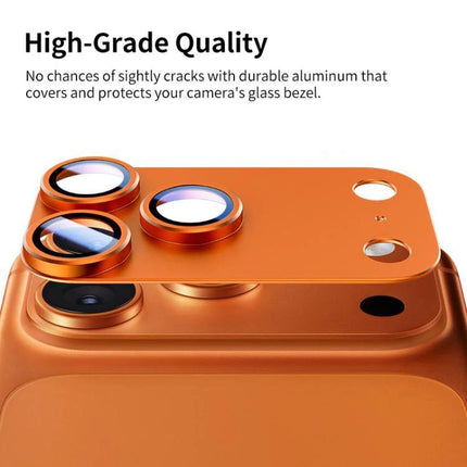 XDcase iPhone Camera Lens Protector Film for Daily Use - orange metal frame tempered glass 9H protector on iPhone camera module
