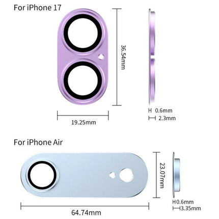 XDcase iPhone Camera Lens Protector Film for Daily Use - purple metal frame tempered glass 9H hardness profile dimensions for iPhone 17 and iPhone Air