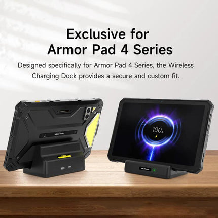 Ulefone Charging Dock for Everyday Desk Tablet Setup showing Armor Pad 4 Series tablets charging on a desk
