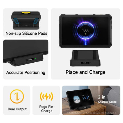 Ulefone Charging Dock for Everyday Desk Tablet Setup - 2-in-1 place and charge stand with non-slip pads and accurate pogo pin positioning