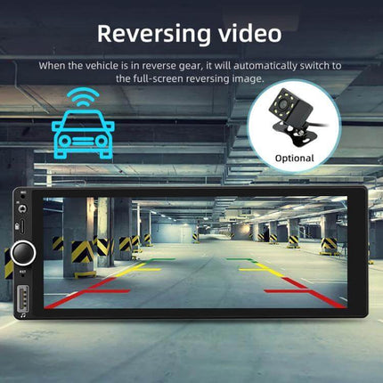 Car Audio Player with CarPlay and Android Auto Support showing reversing video parking camera view and optional backup camera