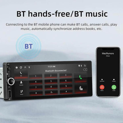 Car Audio Player with CarPlay and Android Auto Support - dashboard stereo showing Bluetooth hands-free call screen and smartphone connection