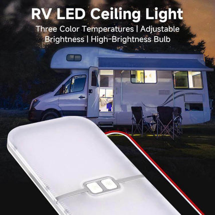 12-30V RV Roof Light With Three Color Temperatures LED ceiling light over RV kitchen and entry, adjustable brightness and color modes