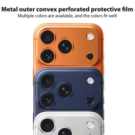 XDcase Shield Lens Protector for Everyday Phone Use on iPhone 17 showing aluminum alloy camera shields in orange, navy, and silver