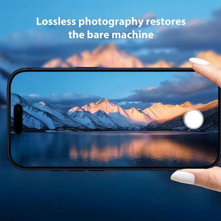 XDcase Shield Lens Protector for Everyday Phone Use showing iPhone capturing lossless landscape photo with aluminum lens shield protecting camera