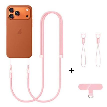 XDcase Adjustable Crossbody Phone Lanyard for Daily Use shown in pink with phone, adjustable strap, and attachments