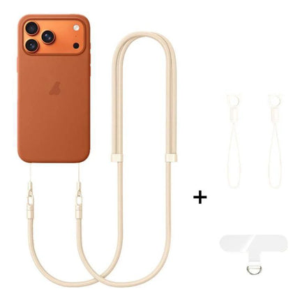 XDcase Adjustable Crossbody Phone Lanyard for Daily Use showing beige strap attached to smartphone with extra anchors and connectors