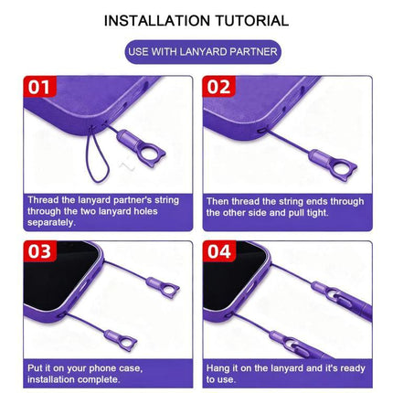 XDcase Adjustable Crossbody Phone Lanyard for Daily Use installation tutorial showing threading and attaching lanyard to phone case