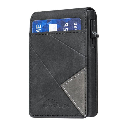 Embossed Prismatic MagSafe Leather Card Holder for Phones attached to iPhone showing credit card in angled stitched PU leather pocket