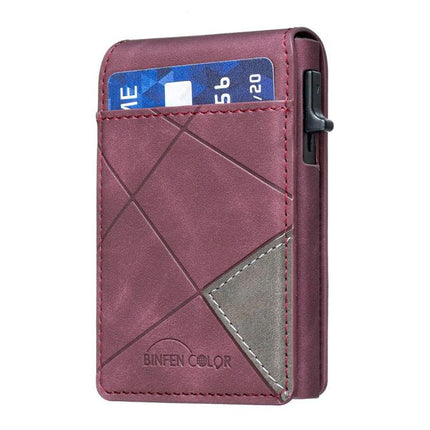Embossed Prismatic MagSafe Leather Card Holder for Phones shown in maroon PU leather with card pocket and geometric embossing