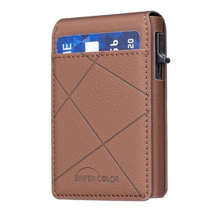 MagSafe Compatible Leather Card Holder for Cards and Phone Stand showing brown PU leather wallet with card pocket and built-in magnet stand