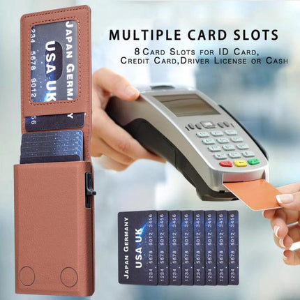 MagSafe Compatible Leather Card Holder for Cards and Phone Stand showing PU leather wallet with multiple card slots and phone stand feature
