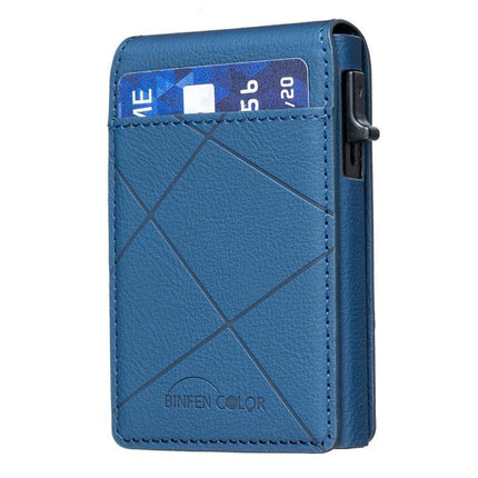 MagSafe Compatible Leather Card Holder for Cards and Phone Stand in blue PU leather with card pocket and foldable phone stand