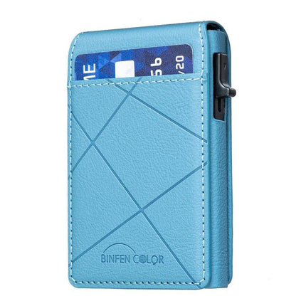 MagSafe Compatible Leather Card Holder for Cards and Phone Stand - blue PU leather card pocket with built-in magnet and kickstand
