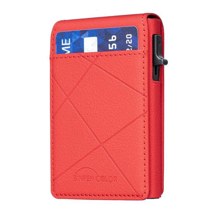 MagSafe Compatible Leather Card Holder for Cards and Phone Stand in red PU leather with card pocket and built-in magnet, doubles as phone stand