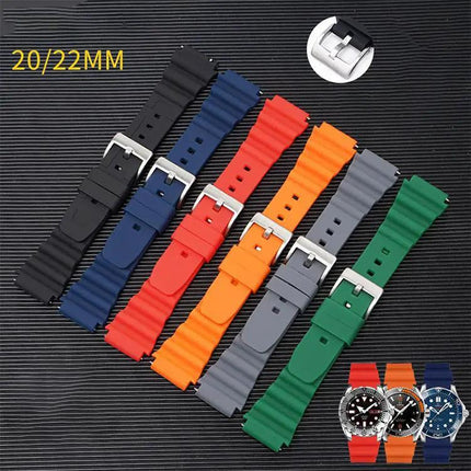 Silicone Replacement Watch Band Silver Buckle 20/22mm